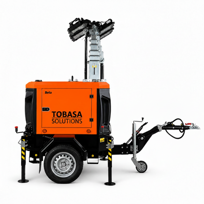 Tobasa BETA FULL LED-Lichtmast Seitenansicht mit Gehäuse und Stützfüßen