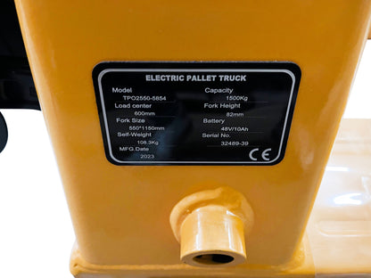 Electric pallet truck RTE EPT15H 48V 10Ah, load capacity 1,500 kg, fork length 1,150 mm